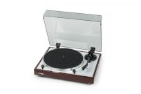 Thorens TD 402 DD Turntable with MM Cartridge and Phono preamplifier high gloss walnut